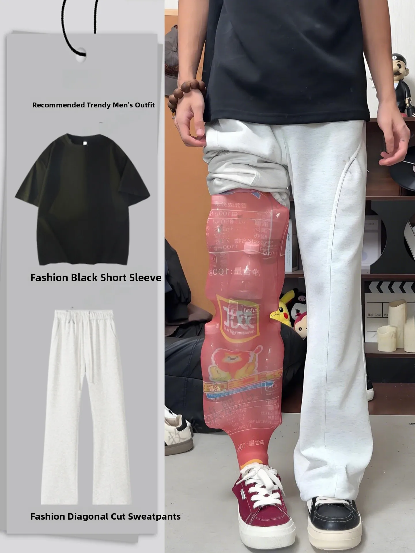 

Slimming Light ey American Sle Trousers Men's Fce Lined Straight Leg Casual Pants Two Piece Set Faionable Spring Outfit
