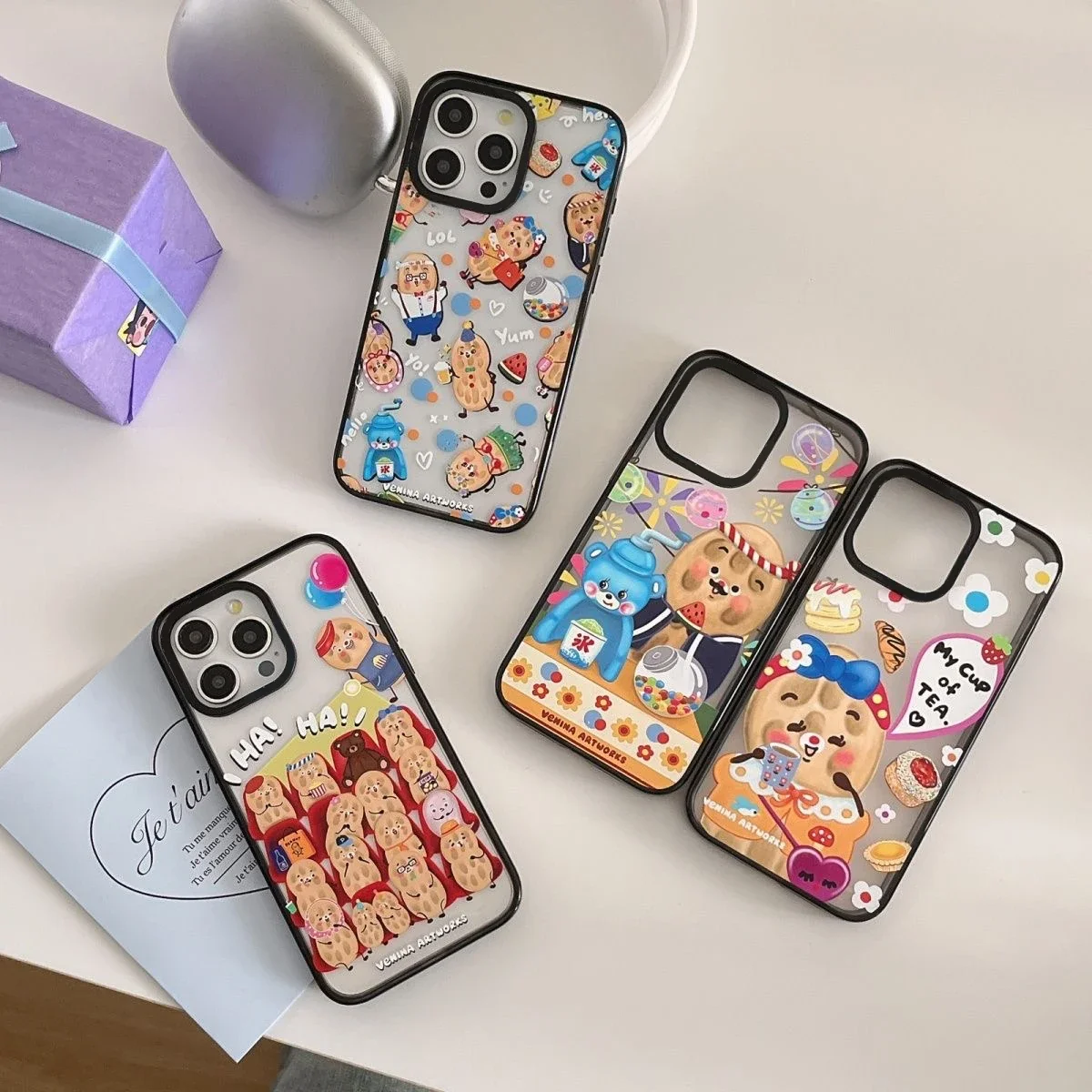 

Cute Bear Candy 2.0 Acrylic Black Border Phone Case Cover for IPhone 11 12 13 14 15 16 Pro Max Case