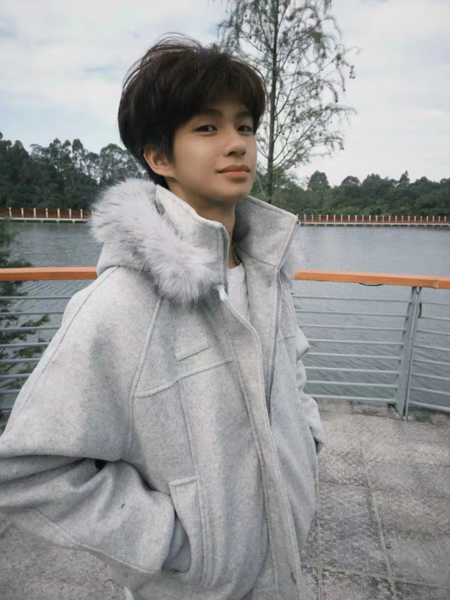 

ey Hooded Cotton Jaet Thiened Wool Collar Men's Women's Winter Warm ort Sle Cotton Padded Coat Youth Faion