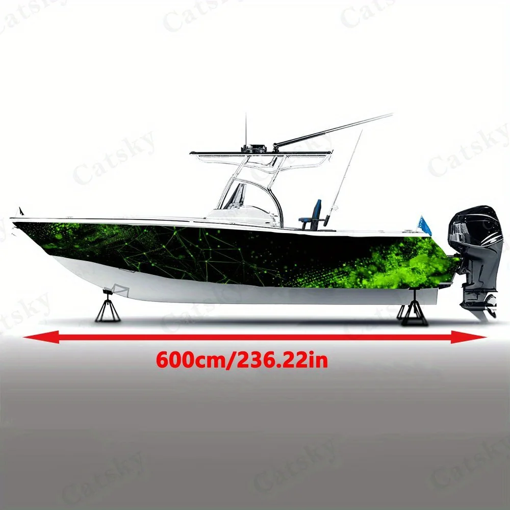 Green Glow Tech Mysterious Fluorescent Lines Boat Sticker Vinyl Ship Pontoon Deck Boat Fishing Decorative Pontoon Boats Decal