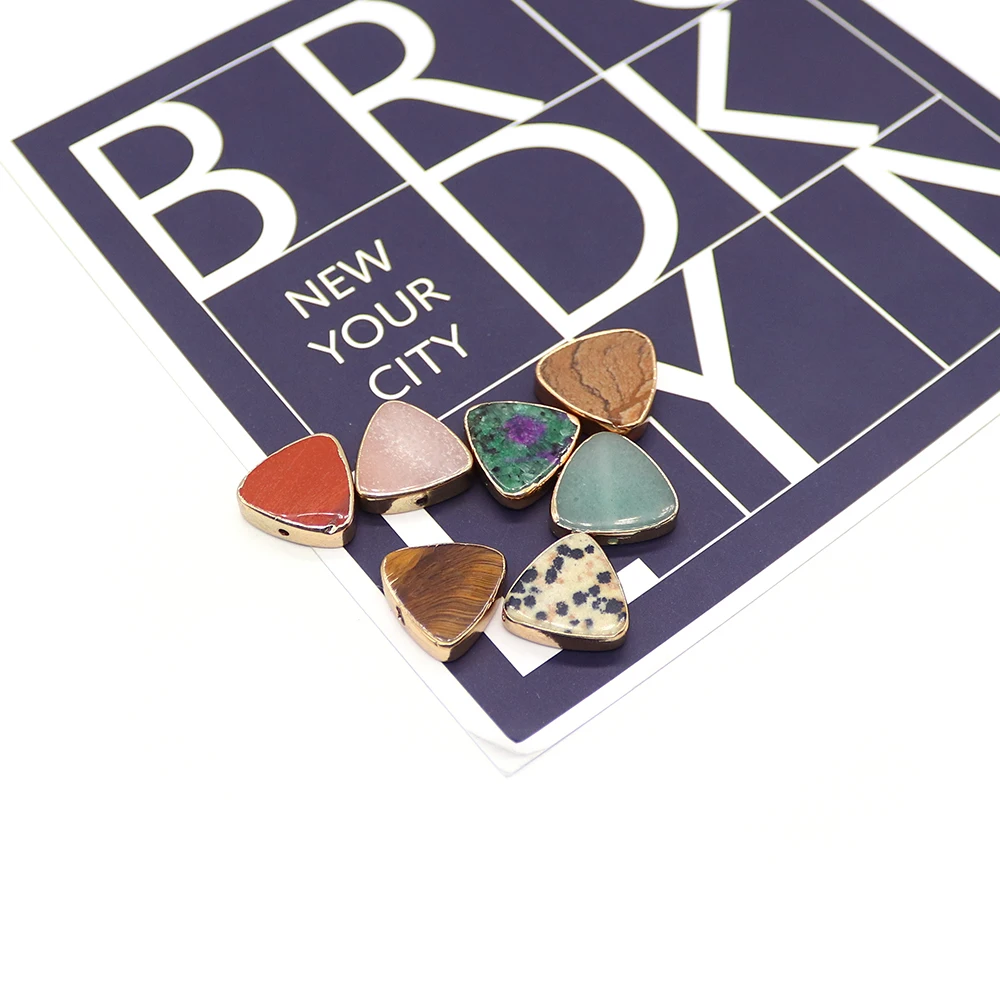 Natural Stone Charms 15x16mm Triangle Tiger Eye Rose Quartz Damation Jasper  Pendant Jewelry Accessories 10Pcs Wholesales