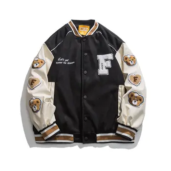 새로운 봄 남자 야구 코트 일본 거리 대학 스타일 야구 유니폼 청소년 스티칭 재킷 베어 헤드 남자 폭격기 재킷