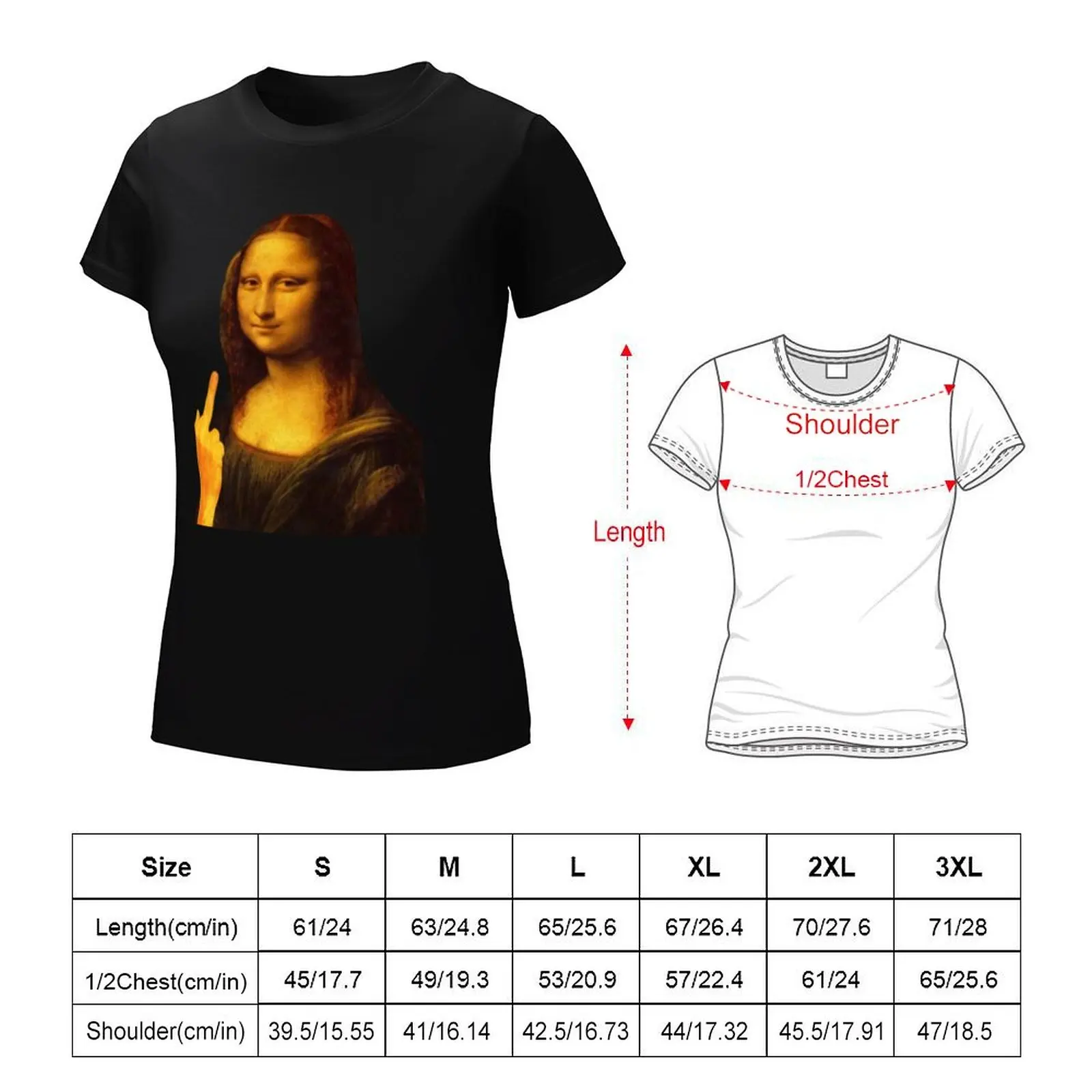 Mona Lisa-Autocollant de doigt du milieu pour femme, peinture drôle, T-shirt, vêtements vintage, t-shirts, robe graphique