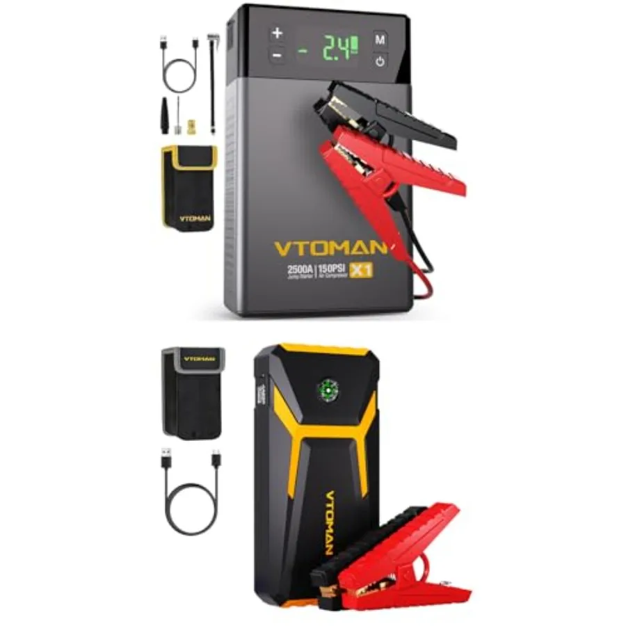 Jump Starter with Air Compressor and V6 Pro Jump Starter 2500A/2000A Battery Starter for 12V Vehicles High-Power Lith