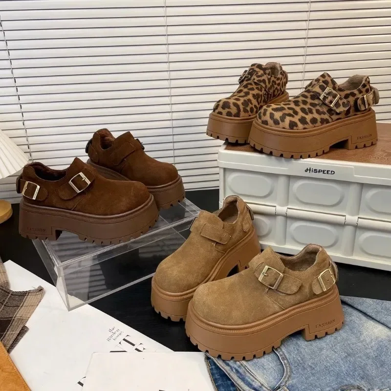 2024 venda quente senhoras sapatos fivela cinta moda leopardo impressão bombas casuais feminino novo dedo do pé redondo saltos plataforma zapatos mujer