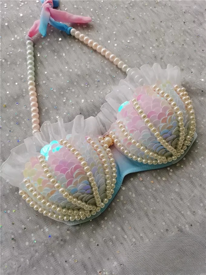 2025 New Mermaid Sequined Bikini Swimsuit Free Diving Show Aquarium Electric Music Festival Bra Bar Cos Cosplay Costume