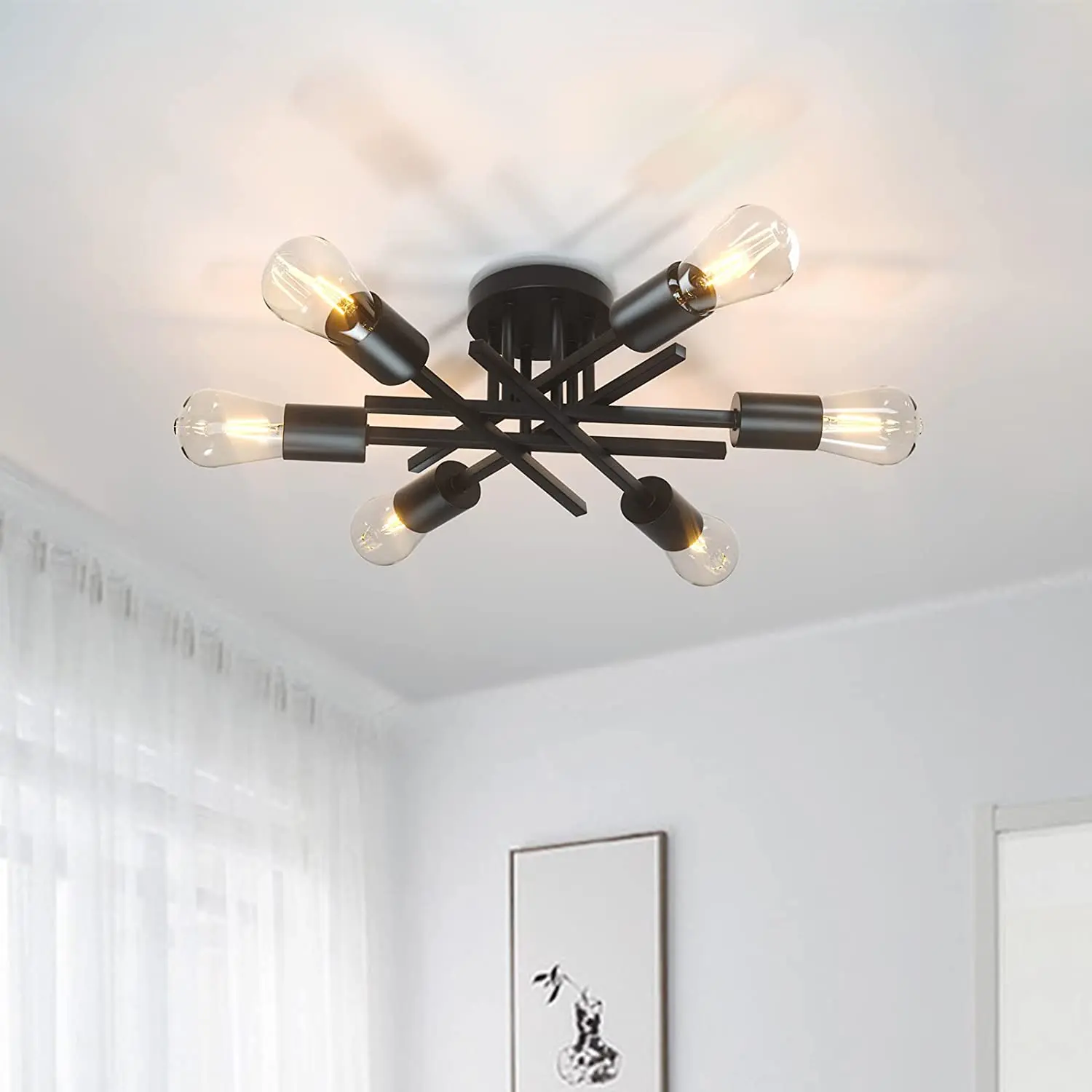 Nowoczesne żyrandol podsufitowy Sputnik Nordic Semi Flush lampa montowana na sufit Vintage oświetlenie do dekoracji domu oprawa oświetleniowa lampki