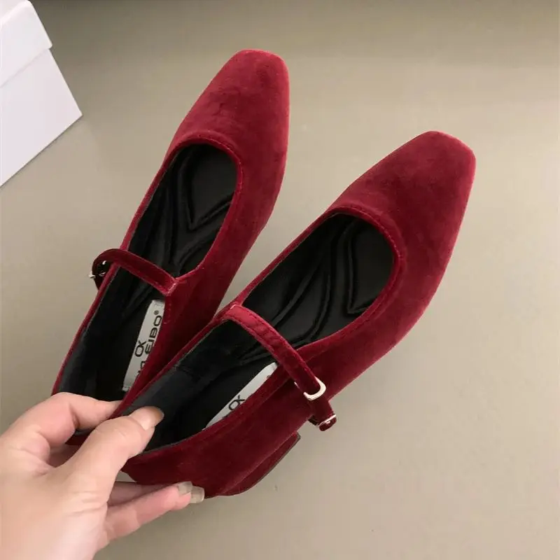 Bailamos Autumn New Women Velvet Flats Square Toe Shallow Buckle Ladies Elegant Sole Ballte Shoes Casual Loafers Shoes Muje