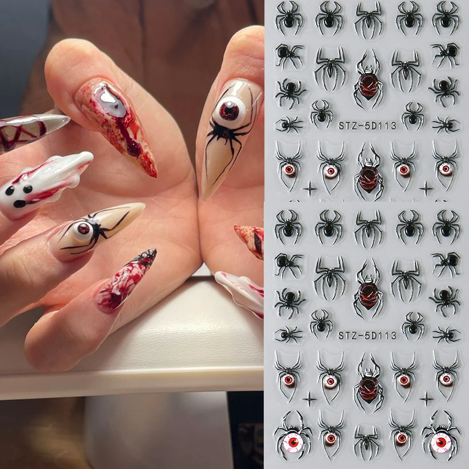 สติกเกอร์ติดเล็บลายแมงมุมฮาโลว - Nail Art Gothic บทวิจารณ์และราคา