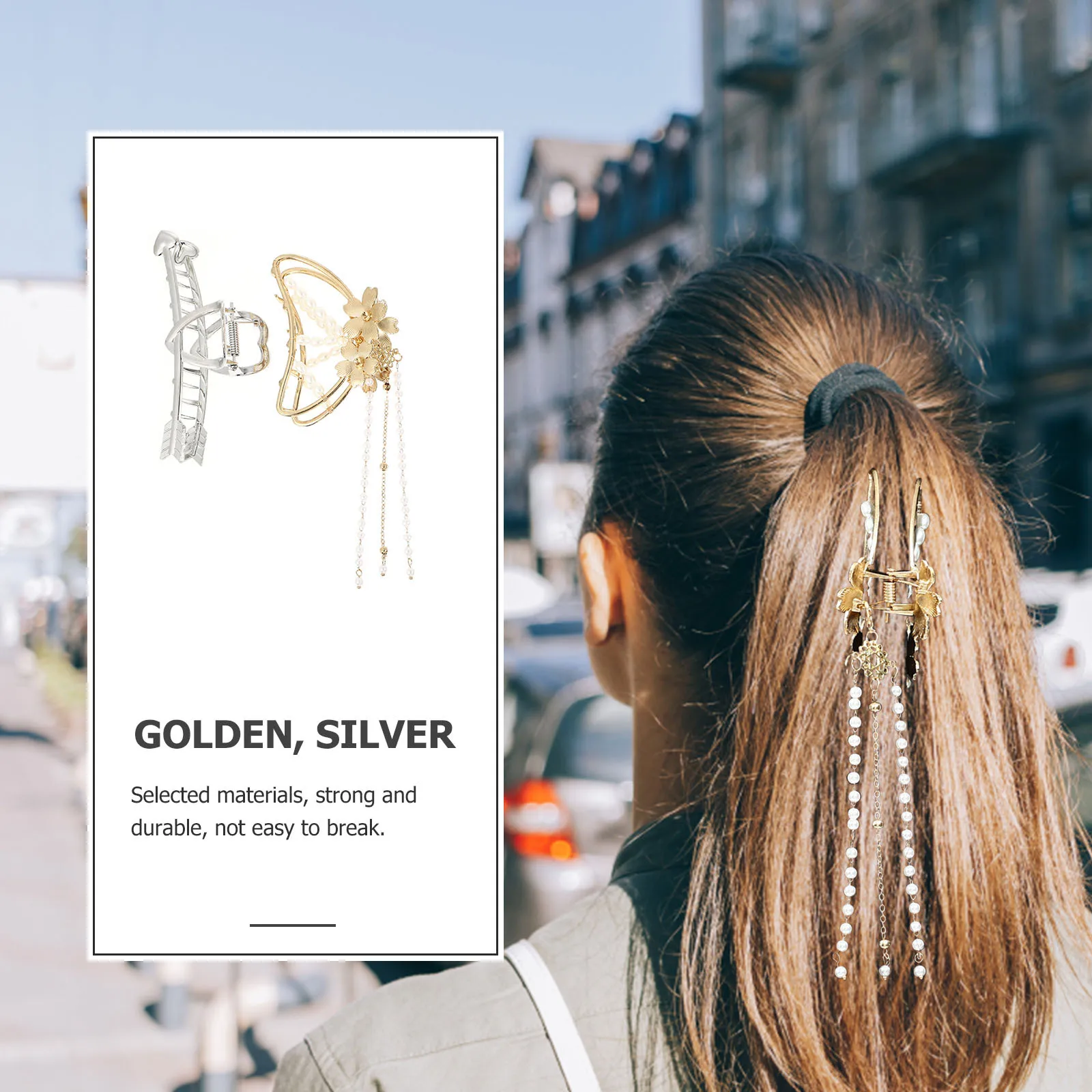 

2Pcs Pearl Shark Hair Claws Elegant Design Holders Strong Grip No Damage Fashion Jaw Clip for Ladies Travel Shopping