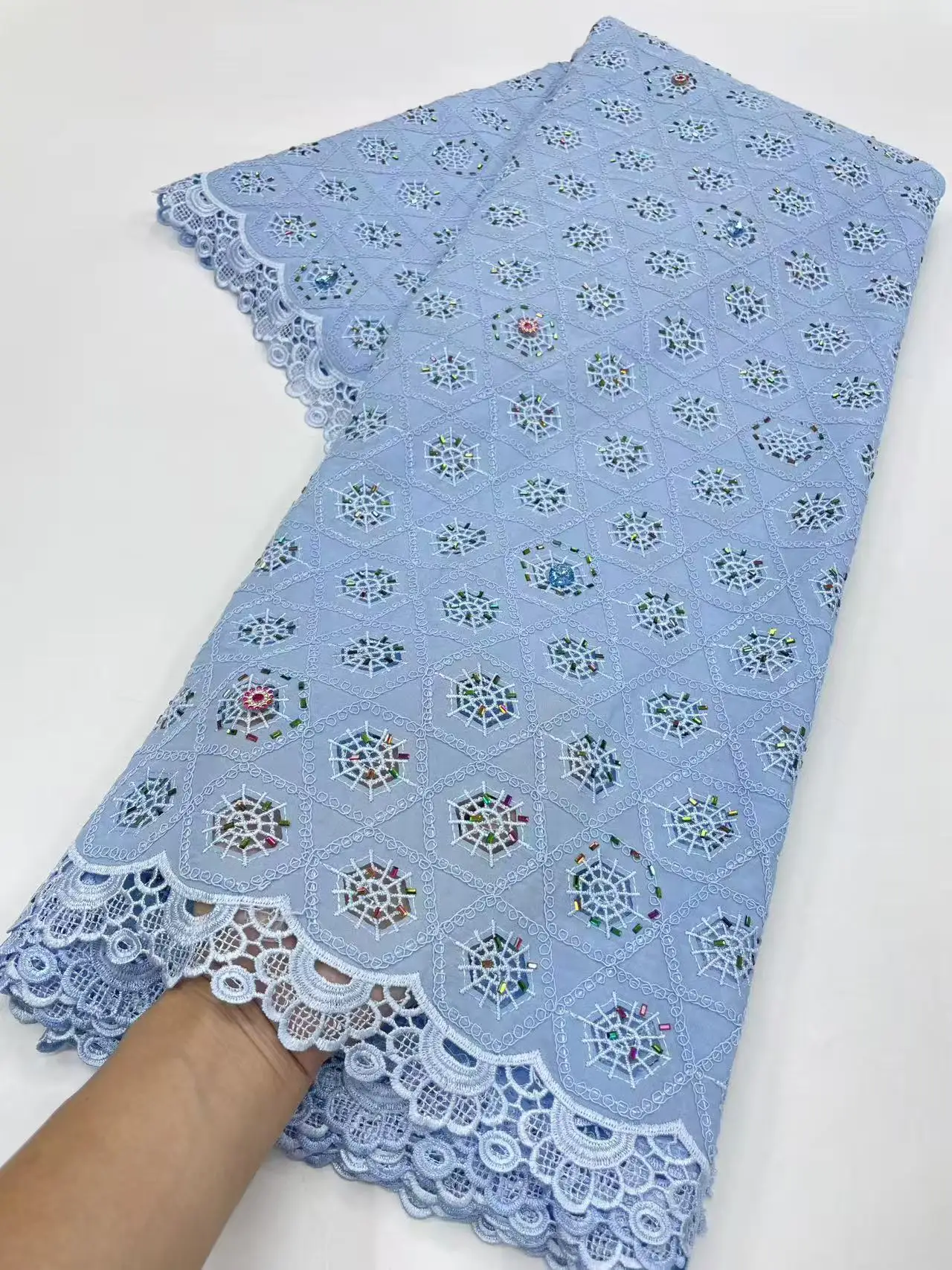 

2026 Luxury African Embroidered Water Soluble Lace Fabric With Stones Guipure Cord Lace Fabric For Sewing Nigerian Women Dresses