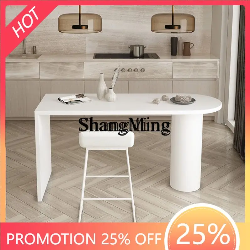 

FG good-looking pure solid wood mid-island table home kitchen living room high table modern simple creative bar table