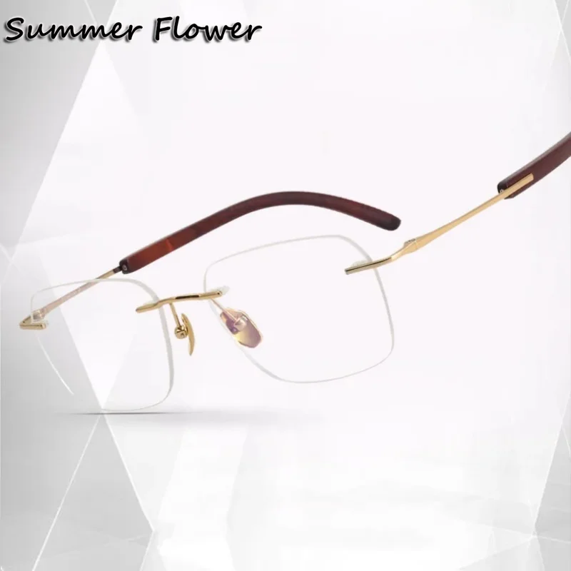 

Sandalwood Prescription Glasses Men Rimless Optical Eyeglasses Pure Titanium IP Eyewear Frame Spectacle for Male Gafas