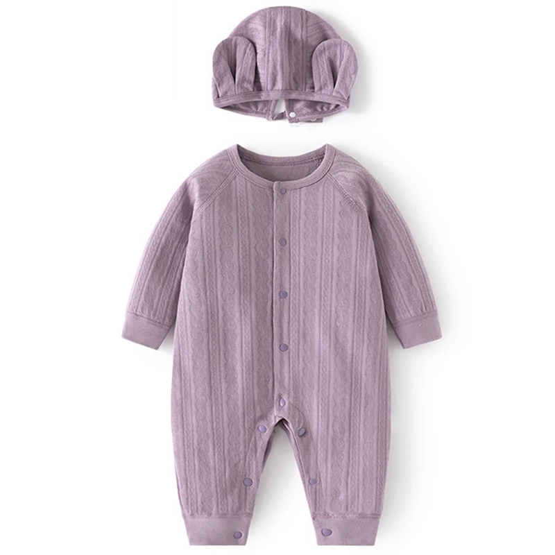 

2Piece Set Spring Fall Newborn Girls Clothes Korean Cute Solid Cotton Long Sleeve Jumpsuits+Hat Toddler Rompers Baby Stuff BC873