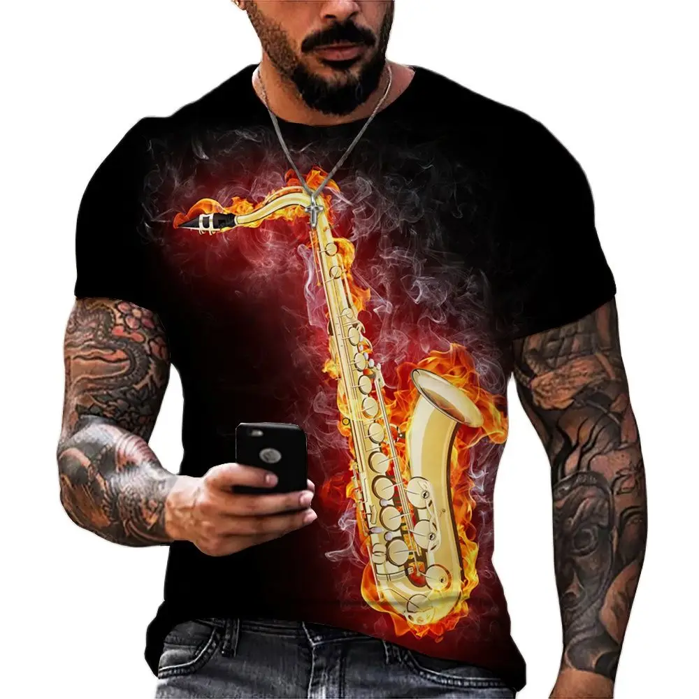 Fashion Men Personality Sax graphic t shirts Interest 3D Printed Streetwear Summer Casual Comfortable O-neck Short Sleeve Tees