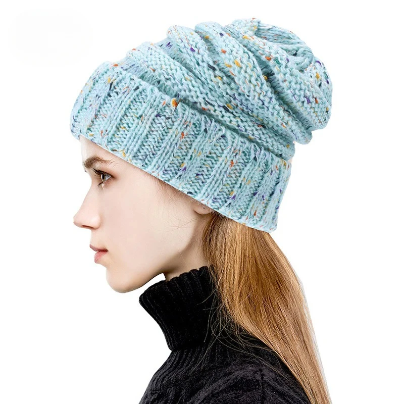 2024 Thick Knitted Hat Winter Outdoor Women's Skiing Warm Hat Color Knitted Wool Cycling Warm Hat