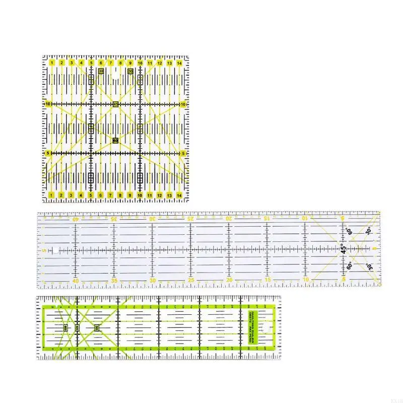 KX4B 3PCS Clear Quilting Cardstick inulers 패치 워크 재봉 눈금자 절단 도구 세트
