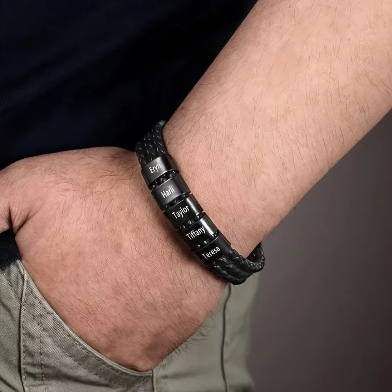 Customized Stainless Steel Bracelet for Men, Personalized with 1-5 Names Gift for Dad Grandpa Uncle Husband Father's Day Gifts