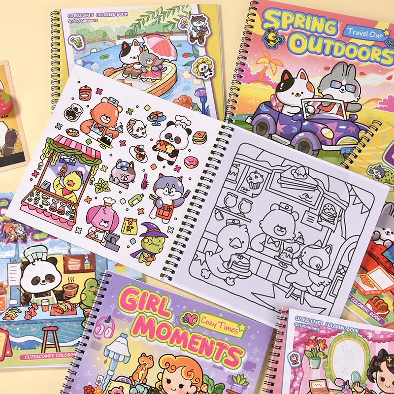 Children's Decompression Drawing Coil Coloring Book Cute Self Healing Puzzle Graffiti Enlightenment Art Hardcover Brochure