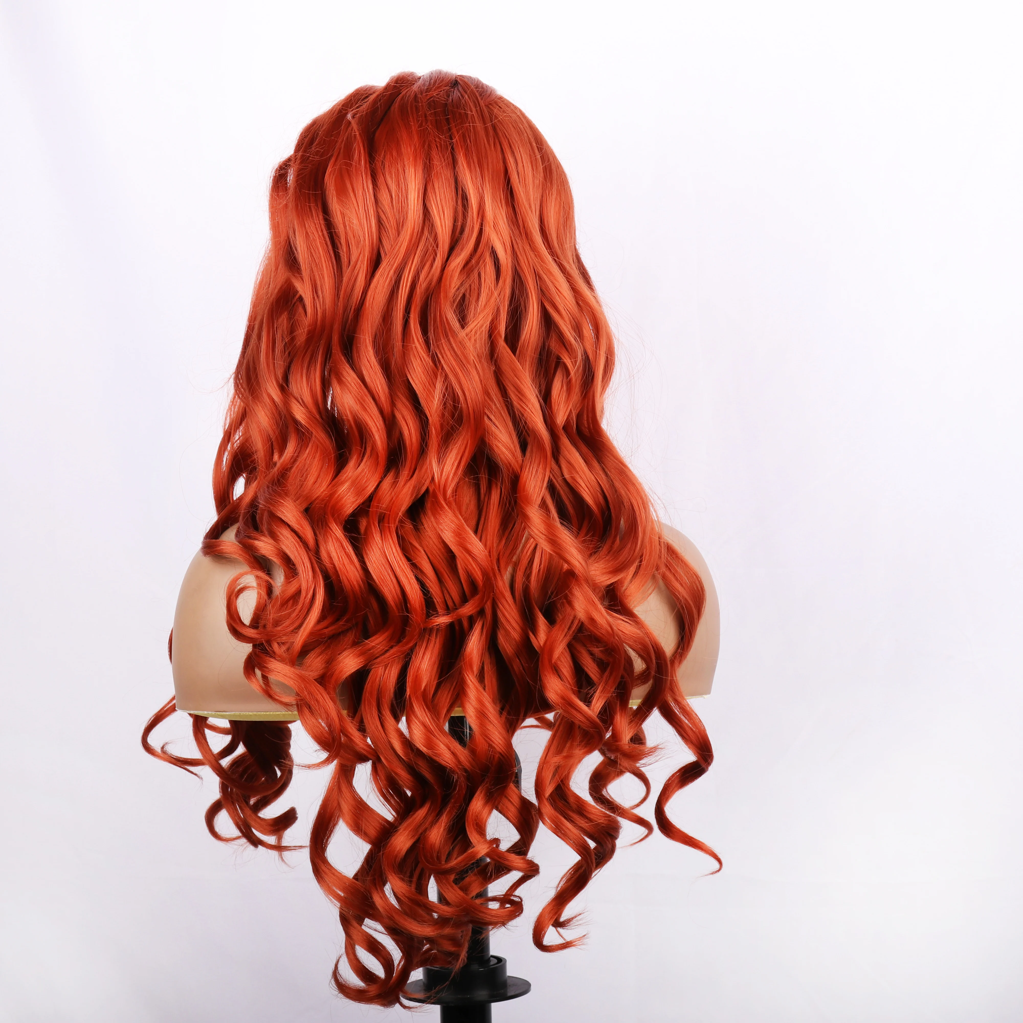 Oley Wig keriting renda sintetik, Wig renda depan oranye, Wig wanita 13X3 UNTUK WANITA HITAM, penggunaan rambut Cosplay