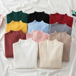 Women Pullover Ribbed Knitted Sweater Autumn Winter Turtleneck Long Sleeve Slim Basic Solid Female Sweaters Tops