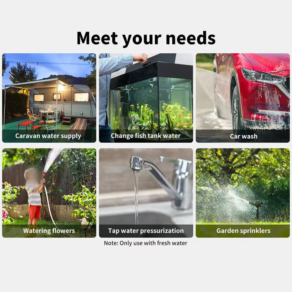 Car Washer 12V Booster Pump Car Cleaning Black Stable Continuous Flow Low Current Draw High Flow Capacity For Boats