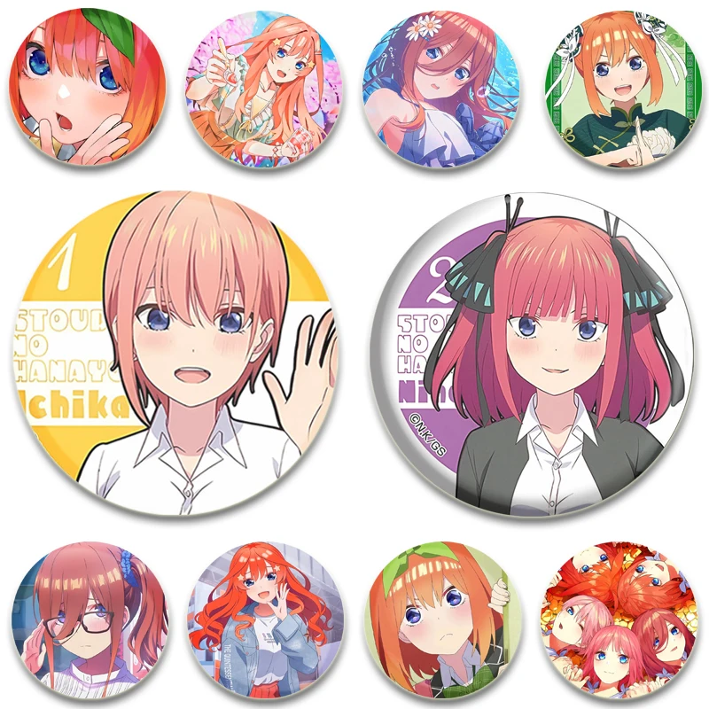 32/44/58MM Comics The Quintessential Quintuplets Cartoon Figure Brooch Badge Snap-in Pins Brooches Decorative Clothes Hats