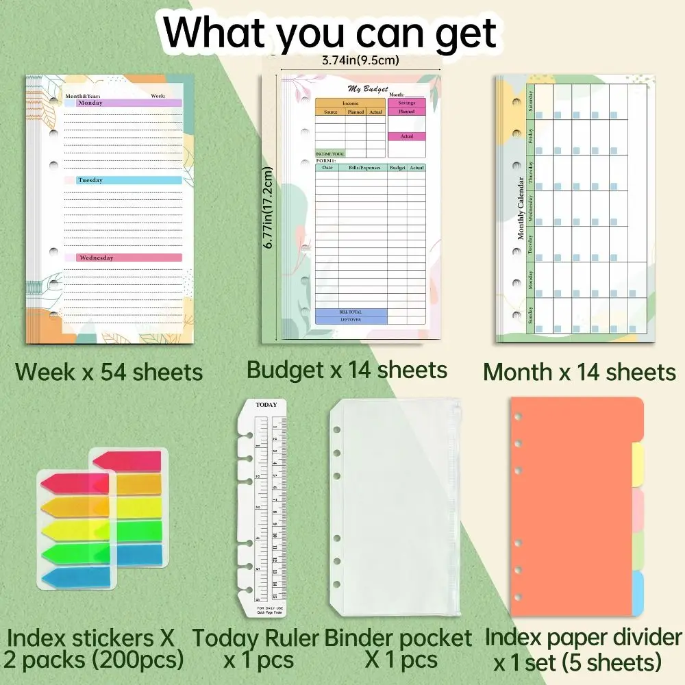 82 Blatt A6 Inside Loose Leaf Nachfüllpapier-Set, grüne Pflanze, bunte innere Nachfüllung, Spiralbinder-Papier-Set, 6 Löcher