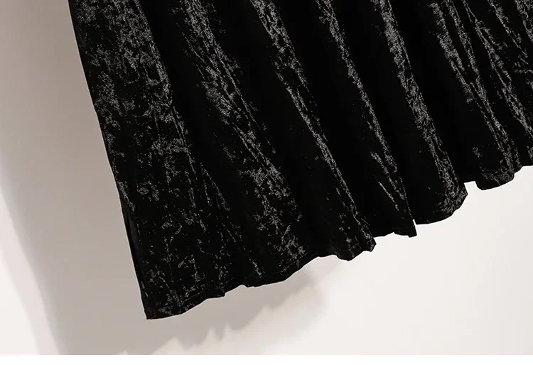 Burgunderroter Plissierter Samt-Midi-Rock für Damen, A-Linie, Herbst/Winter 2026, Vielseitig, Figurbetont, Mittellang, Lässig, Vielseitige Halbrocke – Detail 36