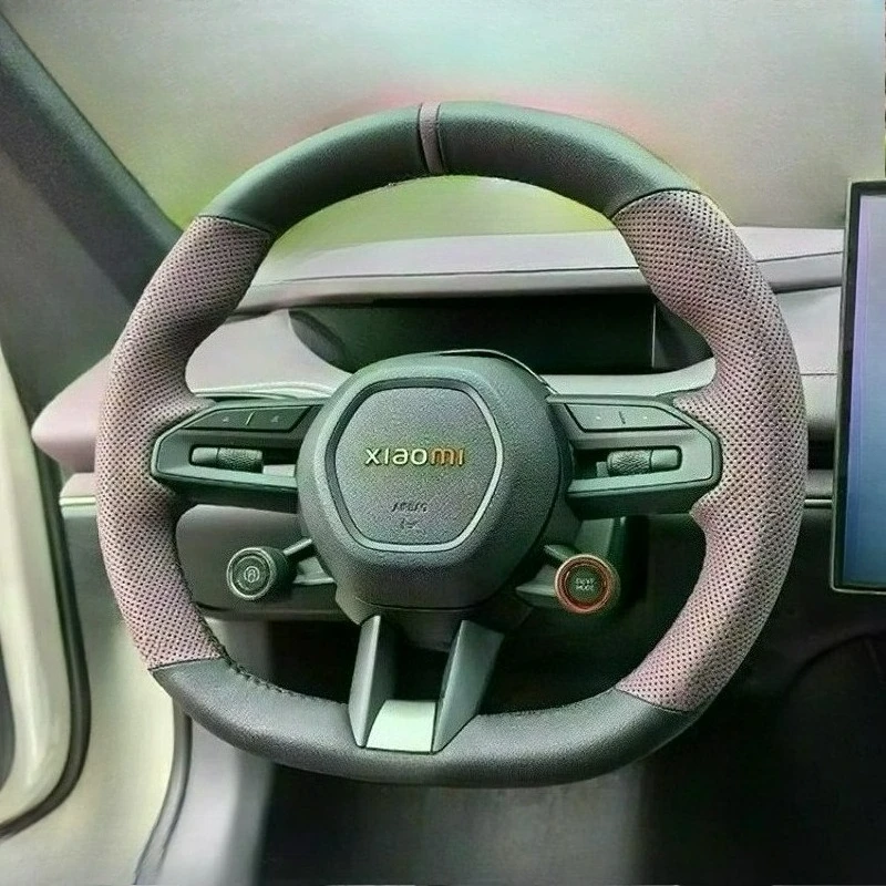 Hand-stitched renovation Non-slip wear-resistant Purple yellow leather car steering wheel cover For Xiaomi SU7 2024 SU7 Pro Max