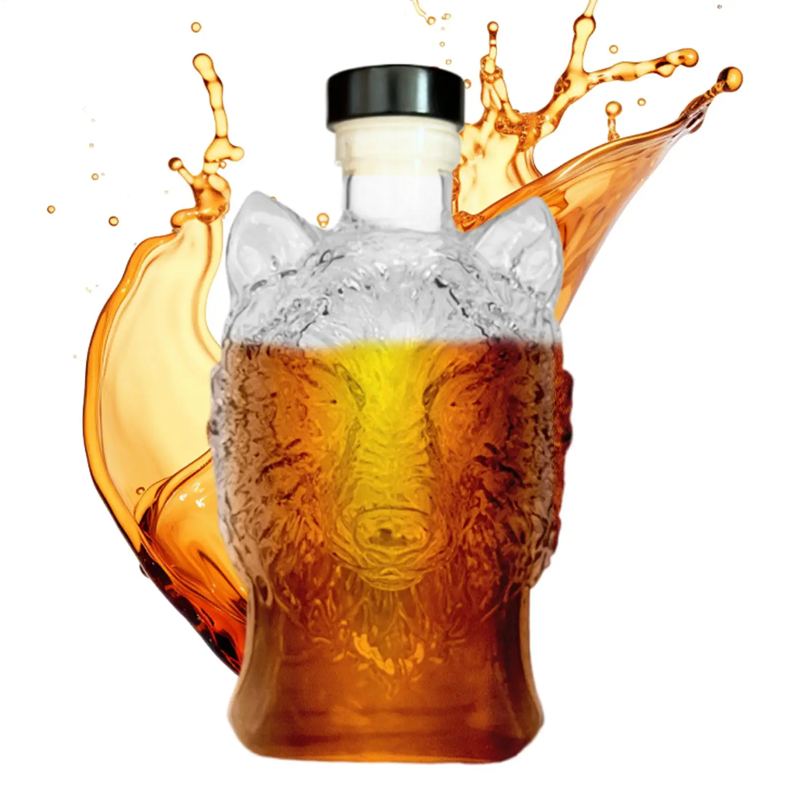 

Whiskey Decanter Glass Whiskey Wine Decanter Bottle 350ml Wolf-Head Profile Spirit Bar Tool Drink Container For Father Men