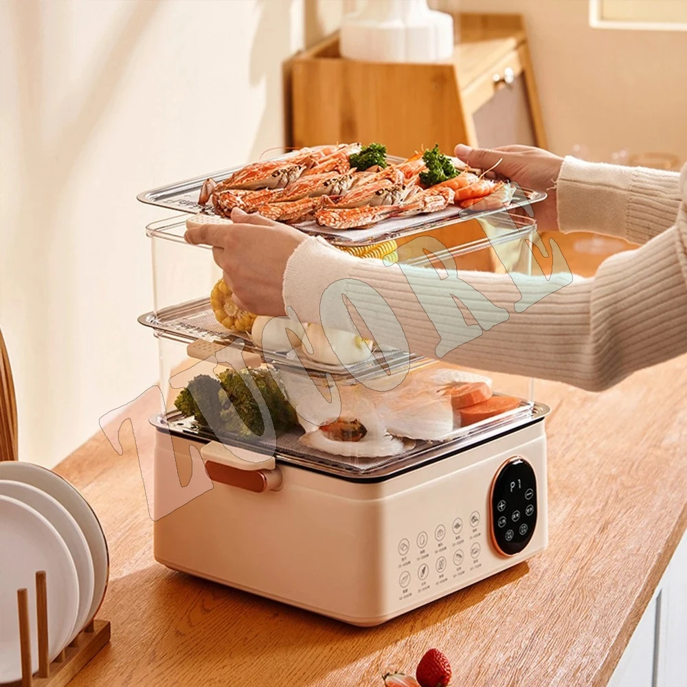 Piroscafo elettrico multifunzionale Fornello a vapore a tre strati per uso domestico Macchina per la colazione Elektro Dampftopf