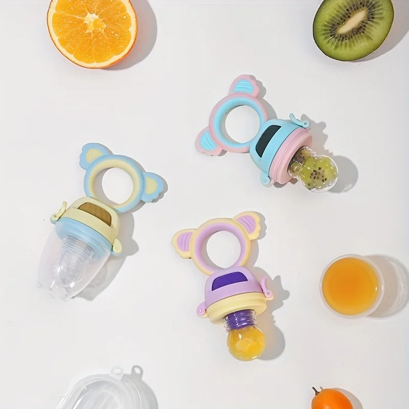 Rotating Push-on Type Baby Fruit Feeder, Fresh Food Feeder with Silicone Pouch