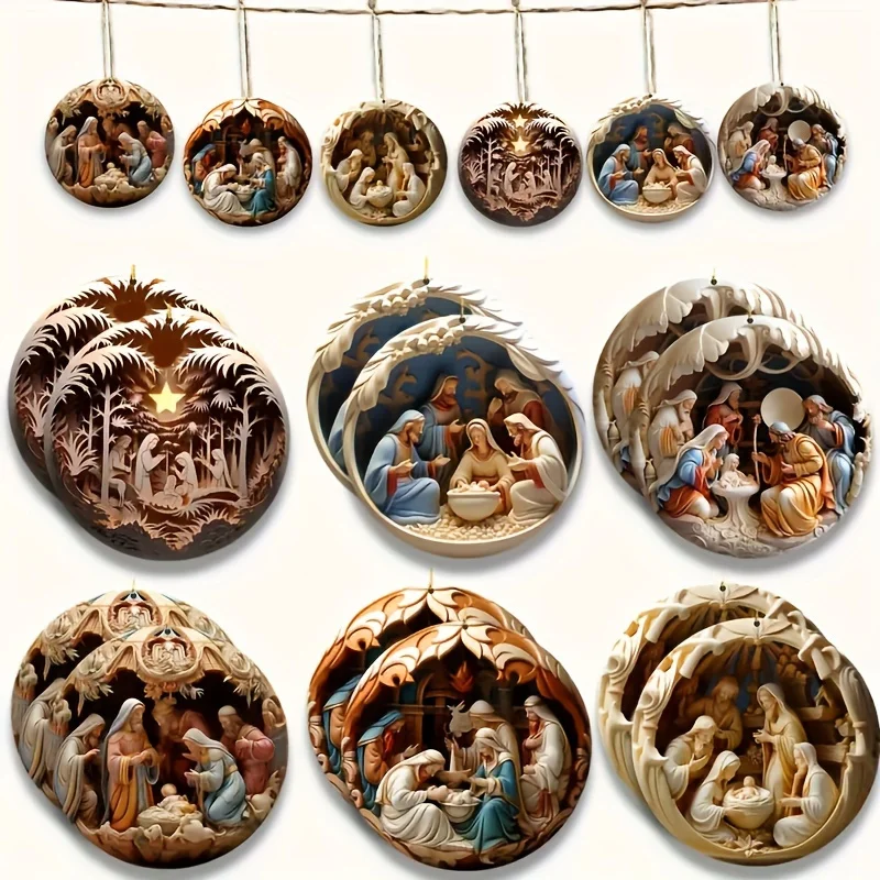 12Pcs/Set Personalised Christmas Bauble Tree Decoration Wood Family Xmas Gift Mini Baubles Jesus Name Ornaments Xmas Gift
