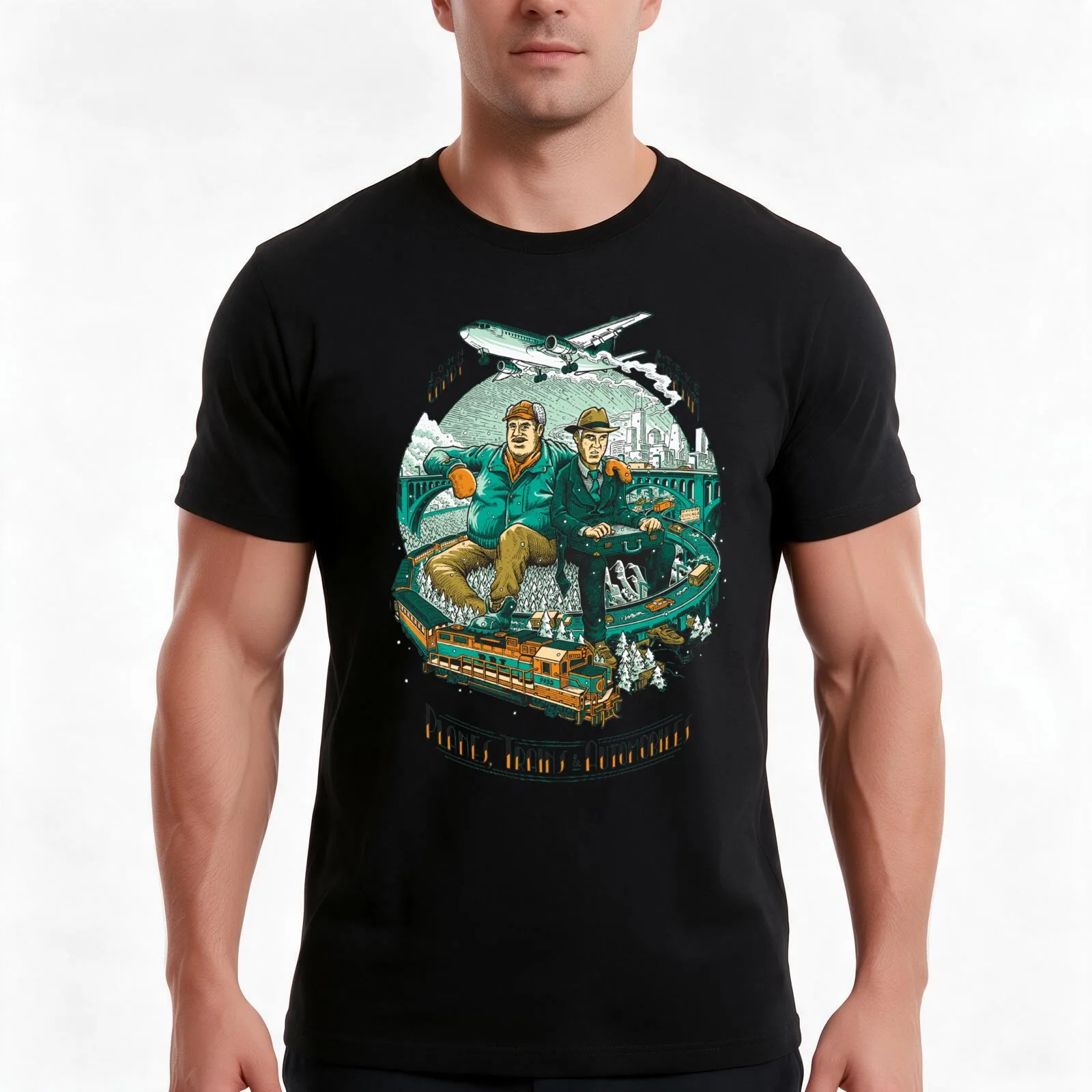 planes trains and automobiles T-Shirt, Summer Casual Cotton Tee, Oversized Streetwear Tops, Vintage Graphic Print, 100% Cotton