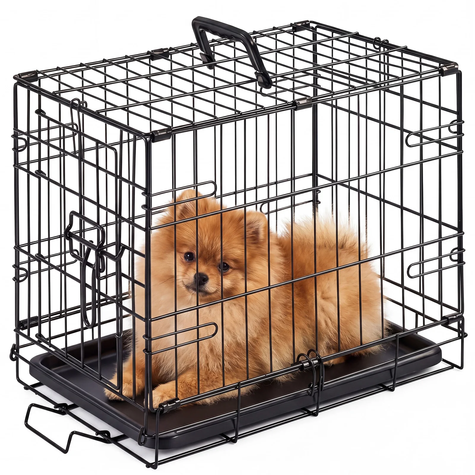 #$forJHK 18 Inch Single Door Dog Crate Metal Pet Kennel with Secure Lock Foldable Removable Tray