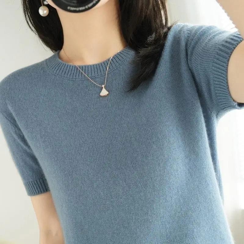 

Новый свитер, свободный пуловер, пальто, женское весна-лето 2026, мягкий восковой трикотаж с круглым вырезом, топ с короткими рукавами, женская нижняя рубашка