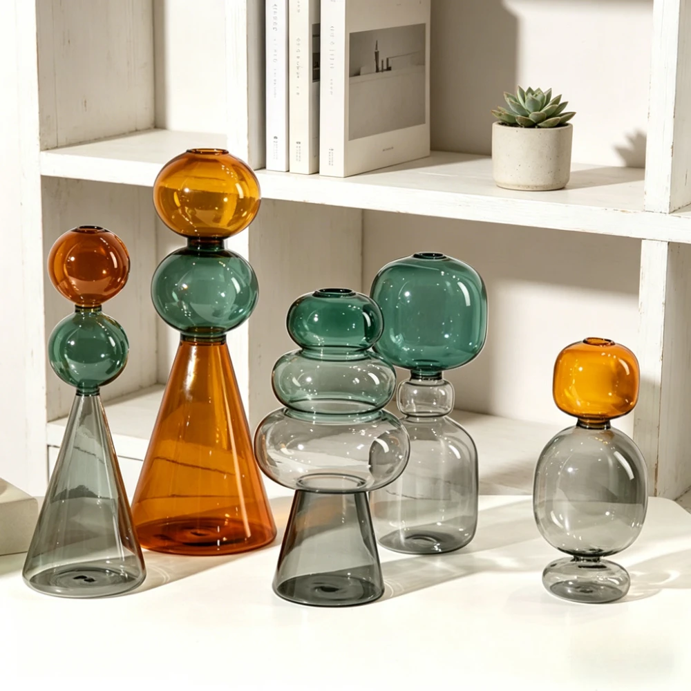 Nordic Style Multicolour Glass Double-layer Glass Flower Arrangement Simple Living Room Wedding Centerpieces Home Decoration