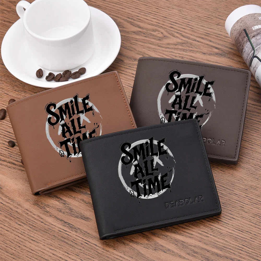 Men's Double-Layer Wallet Black PU Leather with Letter Print Credit Card Holder Short Style Men's Purse