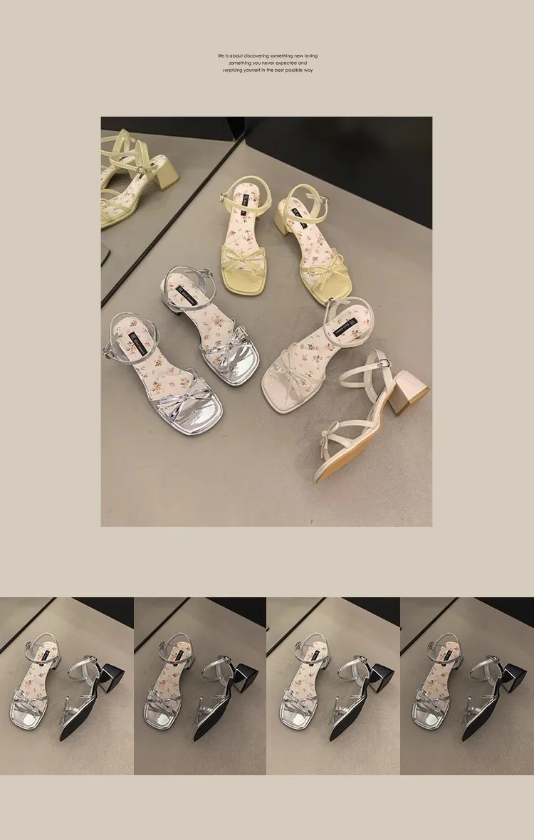 Vitality Floral Heel Sandals for Women Bow Ankle Strap Open Toe Memory Foam Insole Arch Support Non Slip Summer Dating Shoes