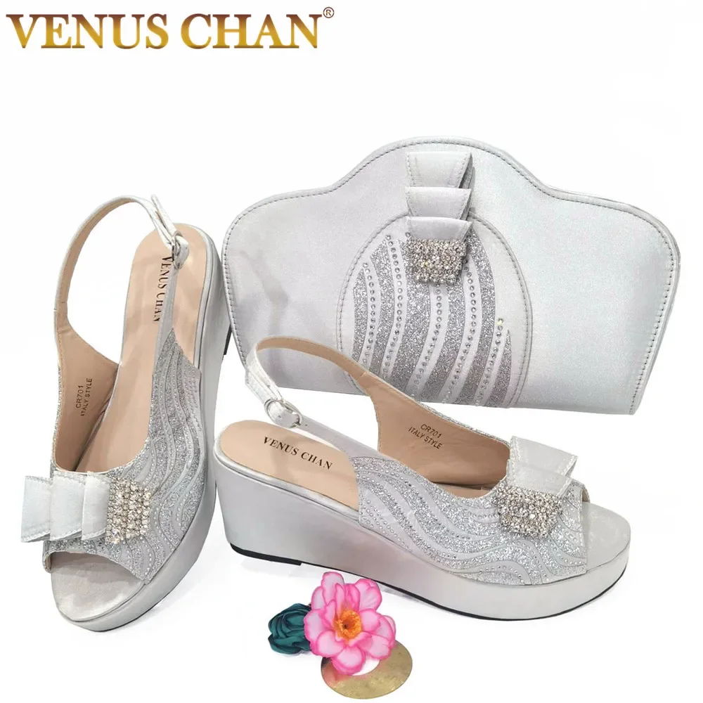 2024 Slingbacks Sandals in Silver Color High Quality Pretty Prices Nigerian Women Shoes and Bag Set for Garden Paraty