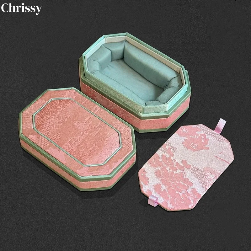 China-Chic Mini Jewelry Box 12x8x5cm, High-End Brocade Storage Case for Bracelet Necklace Pendant, Velvet Lined Organizer