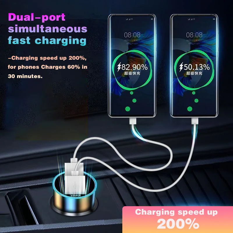 Chargeur de voiture numérique 240W 2 ports USB, tension en temps réel, QC3.0 PD50W, chargeur super rapide pour téléphones, adaptateur allume-cigare de voiture