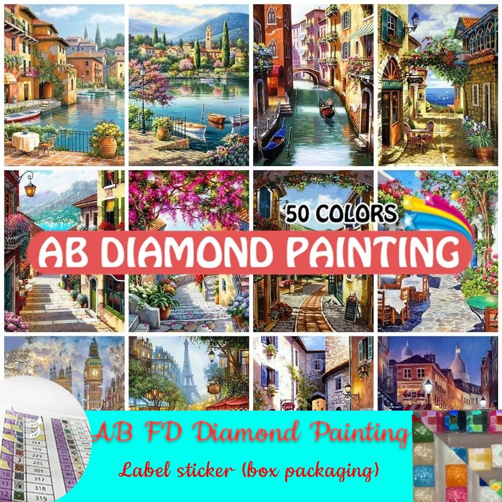 Mosaic Street City AB FD Diamond Painting Landscape Cross Stitch Full Square Round Drill Embroidery Modular Pictures Home Decor