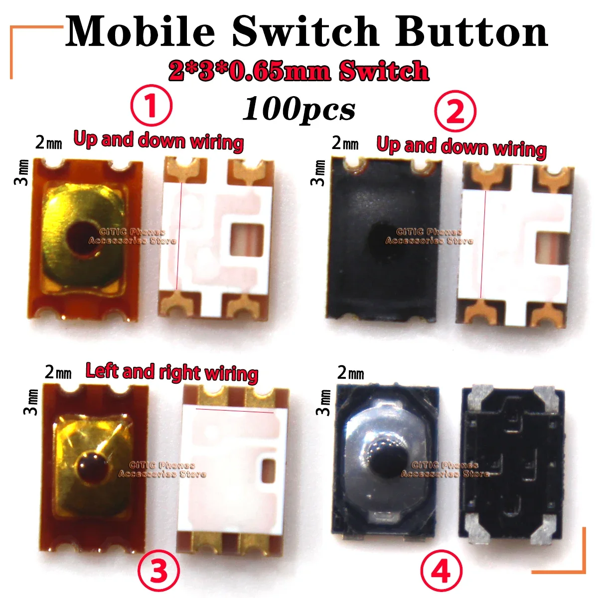 

100pcs 2*3*0.65MM 2x3x0.65MM For Huawei P7 P9 Honor9 OPPO R9 R11 Tactile Push Button Switch For Mobile Phone Camera Micro Switch