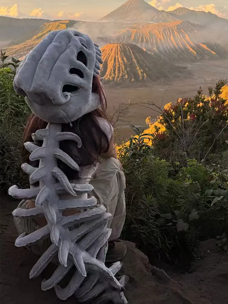 Creative Dinosaur Skeleton Plush Toy Wearable Stuffed Dinosaur Bone Plushies Hat Photo Prop Novelty Hat Cosplay Xmas Gifts