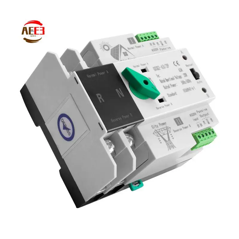 AEE3-Photovoltaic Solar Power ATS Automatic Transfer Switch Din Rail 2P AC220V ATS PV System Power To City Power