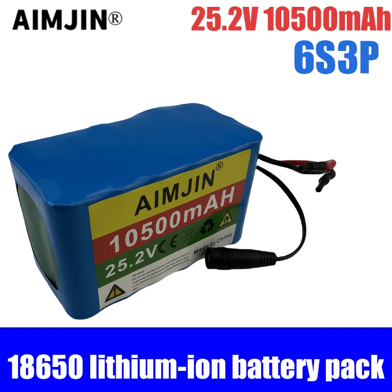 Rechargeable Lithium-ion Battery Pack, Built-in BMS, 25.2V, 2A Charger, 18650, 6S3P, 24V, 10500mAh