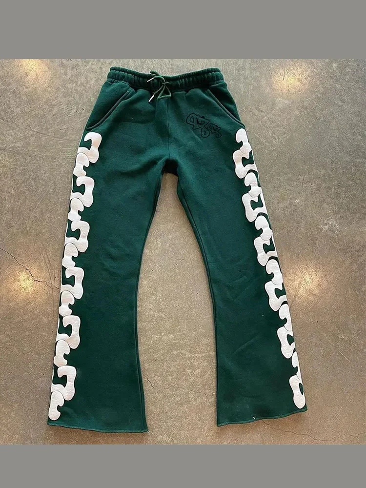 سراويل هاراجوكو فضفاضة غير رسمية واسعة الساق للركض الهيب هوب 2024 سراويل مستقيمة Y2k سراويل جرس مطبوعة للشارع للرجال