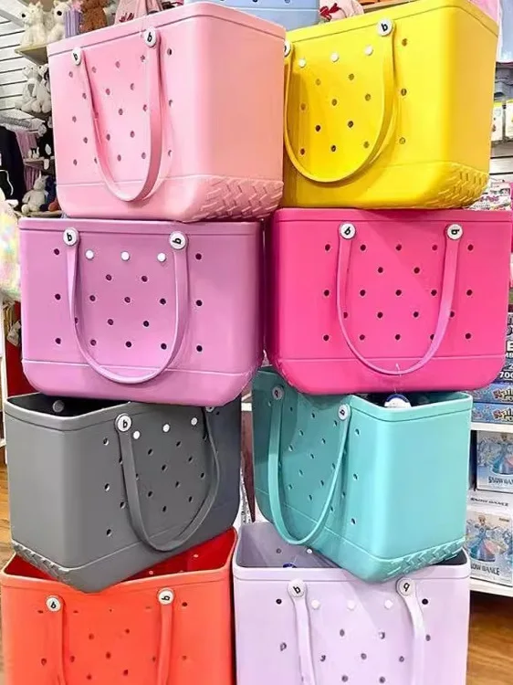 

2024 New Large Capaci Hollow out Waterproof EVA oulder Bag Beach Bag Tote Handbag for Casual Use Candy Color Trendy